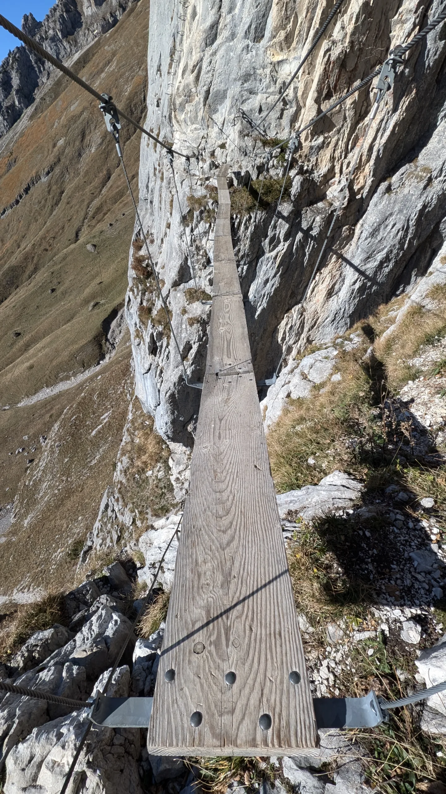 sur la passerelle de la via ferrata du jallouvre